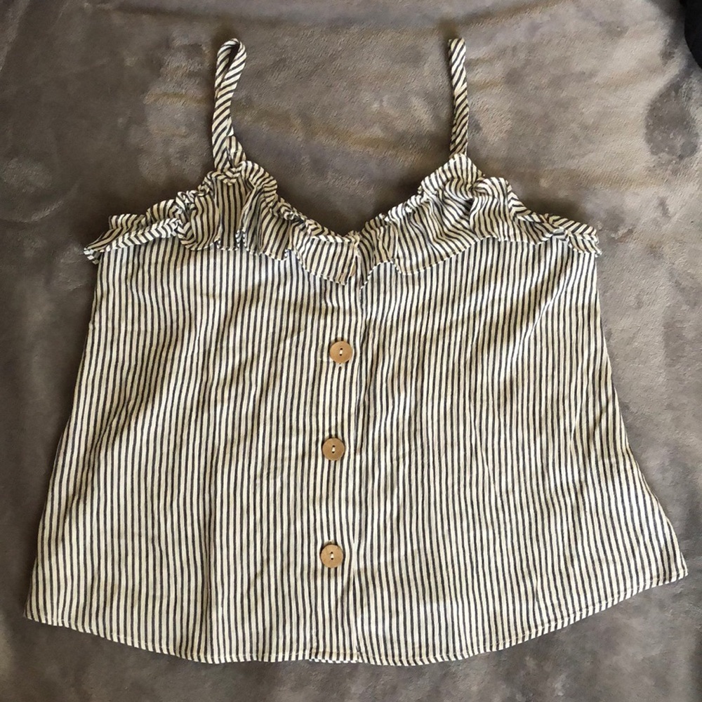 Striped Cami Blouse with Ruffled Top and Buttons
